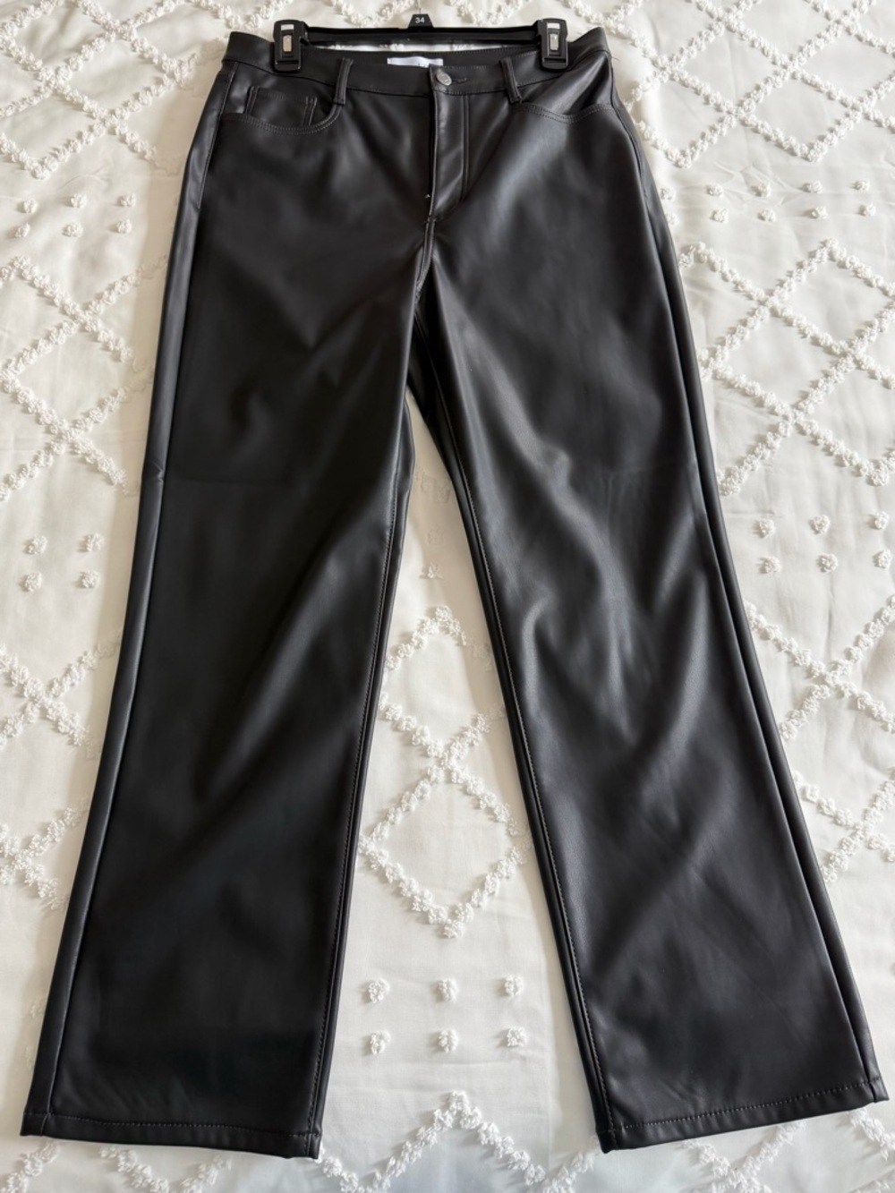 LOFT Black Faux Leather Straight-Leg Pants
